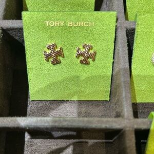 Tory Burch Gold-Tone large Logo Stud Earrings textured rope new double T logo